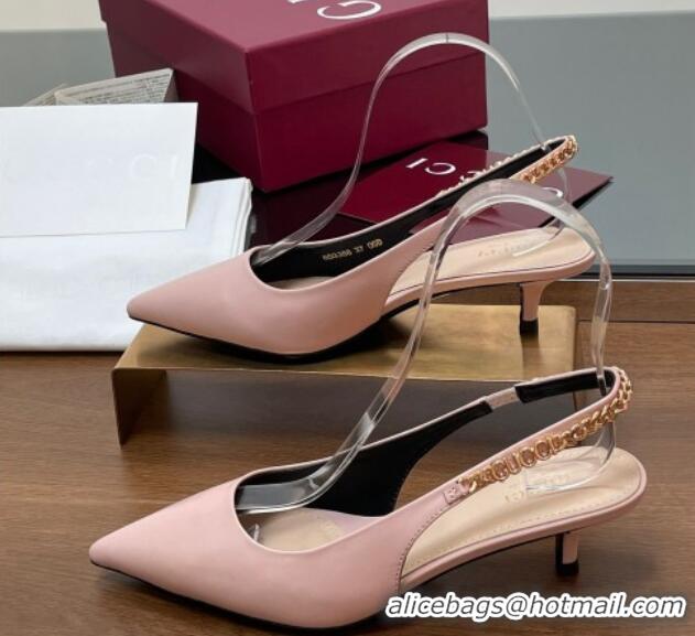 Good Looking Gucci Signoria Slingback Pumps 4.5cm in Calfskin Leather Light Pink 1119161