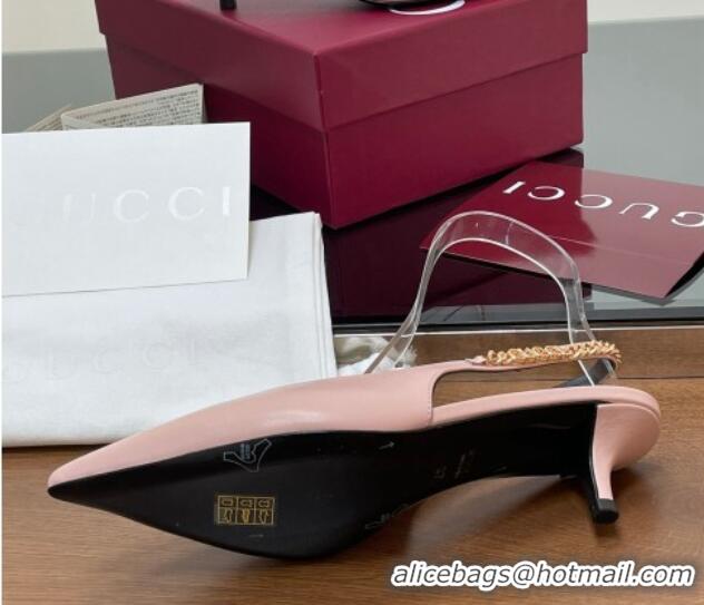 Good Looking Gucci Signoria Slingback Pumps 4.5cm in Calfskin Leather Light Pink 1119161