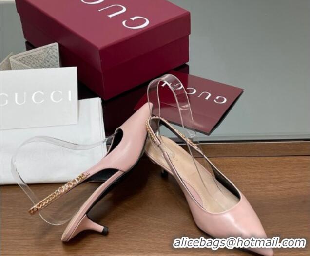 Good Looking Gucci Signoria Slingback Pumps 4.5cm in Calfskin Leather Light Pink 1119161