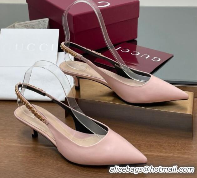 Good Looking Gucci Signoria Slingback Pumps 4.5cm in Calfskin Leather Light Pink 1119161