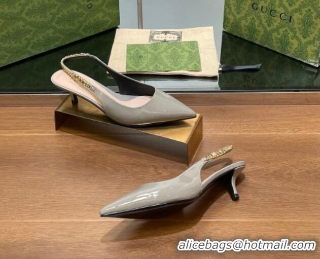 Top Grade Gucci Signoria Slingback Pumps 4.5cm in Patent Leather Grey 1119165