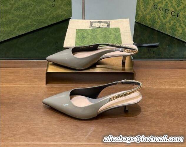 Top Grade Gucci Signoria Slingback Pumps 4.5cm in Patent Leather Grey 1119165