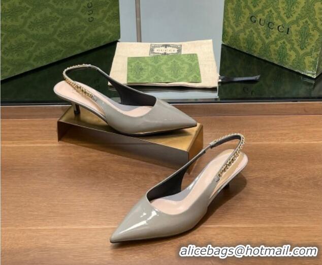 Top Grade Gucci Signoria Slingback Pumps 4.5cm in Patent Leather Grey 1119165