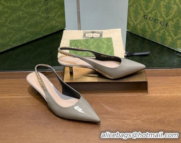 Top Grade Gucci Signoria Slingback Pumps 4.5cm in Patent Leather Grey 1119165