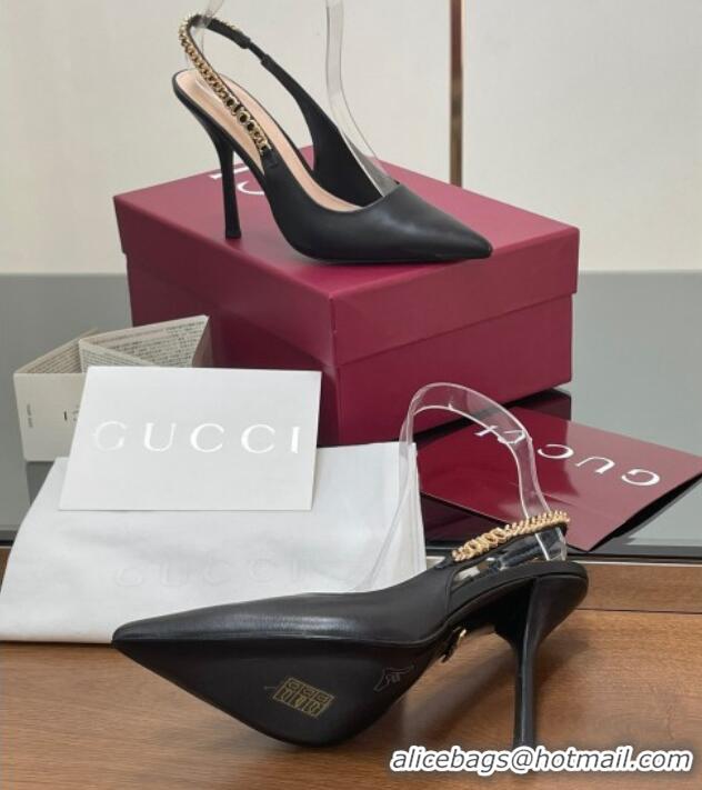 Shop Duplicate Gucci Signoria Slingback Pumps 10.5cm in Calfskin Leather Black 1119158