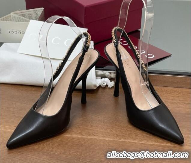 Shop Duplicate Gucci Signoria Slingback Pumps 10.5cm in Calfskin Leather Black 1119158