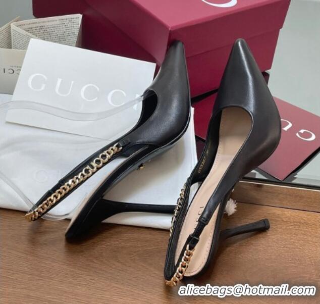 Shop Duplicate Gucci Signoria Slingback Pumps 10.5cm in Calfskin Leather Black 1119158