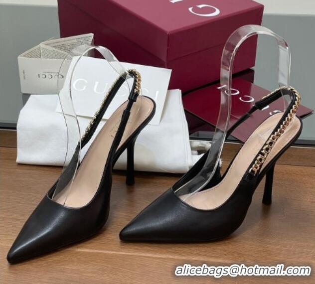 Shop Duplicate Gucci Signoria Slingback Pumps 10.5cm in Calfskin Leather Black 1119158