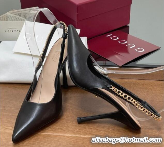 Shop Duplicate Gucci Signoria Slingback Pumps 10.5cm in Calfskin Leather Black 1119158