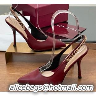 Most Popular Gucci Signoria Slingback Pumps 10.5cm in Calfskin Leather Burgundy 1119160