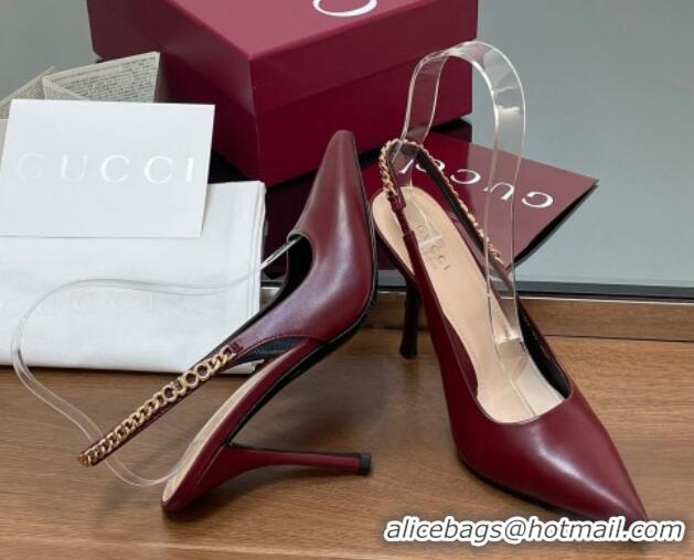 Most Popular Gucci Signoria Slingback Pumps 10.5cm in Calfskin Leather Burgundy 1119160