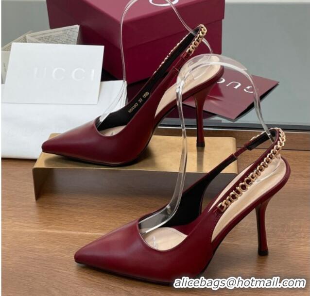 Most Popular Gucci Signoria Slingback Pumps 10.5cm in Calfskin Leather Burgundy 1119160