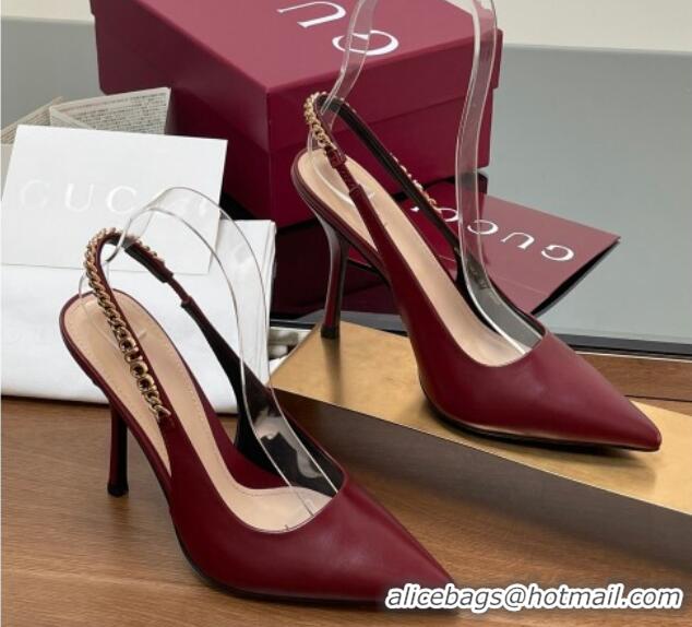 Most Popular Gucci Signoria Slingback Pumps 10.5cm in Calfskin Leather Burgundy 1119160