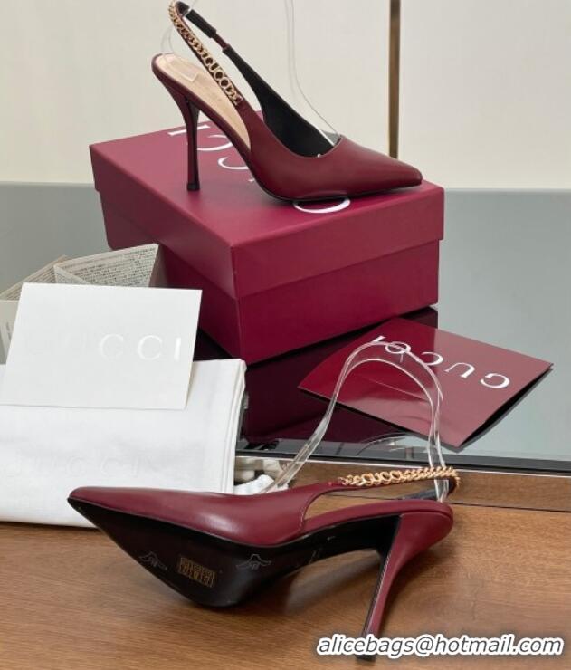 Most Popular Gucci Signoria Slingback Pumps 10.5cm in Calfskin Leather Burgundy 1119160