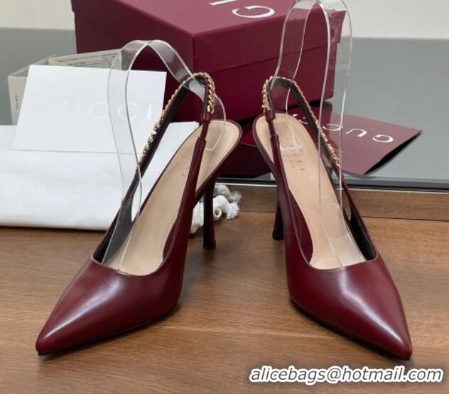 Most Popular Gucci Signoria Slingback Pumps 10.5cm in Calfskin Leather Burgundy 1119160