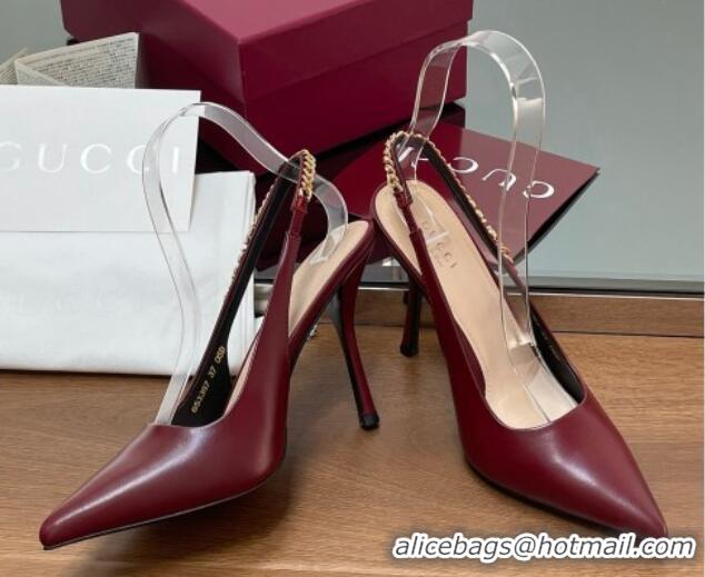 Most Popular Gucci Signoria Slingback Pumps 10.5cm in Calfskin Leather Burgundy 1119160