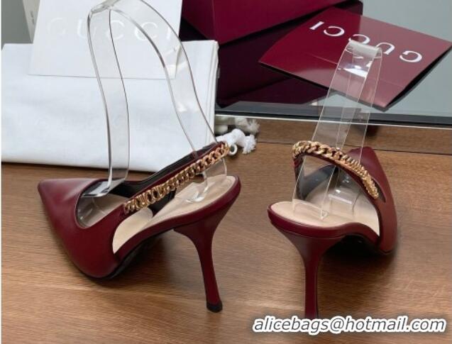 Most Popular Gucci Signoria Slingback Pumps 10.5cm in Calfskin Leather Burgundy 1119160