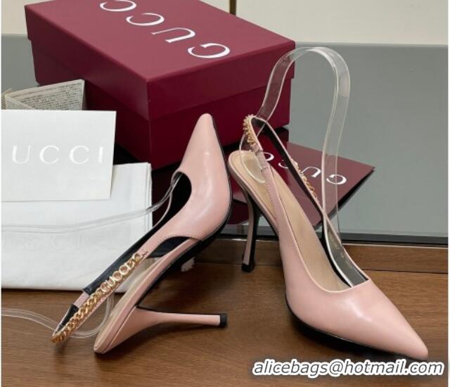 Pretty Style Gucci Signoria Slingback Pumps 10.5cm in Calfskin Leather Light Pink 1119162