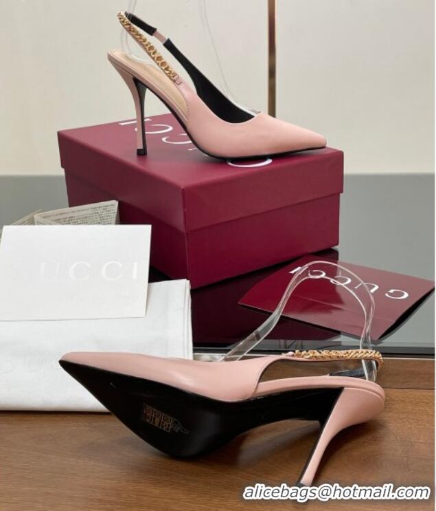 Pretty Style Gucci Signoria Slingback Pumps 10.5cm in Calfskin Leather Light Pink 1119162