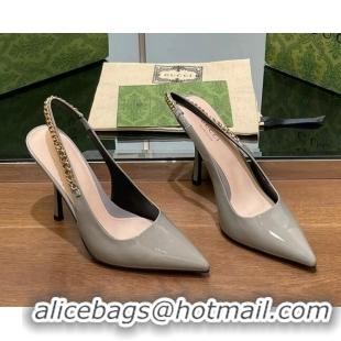 Low Price Gucci Signoria Slingback Pumps 10.5cm in Patent Leather Grey 1119166