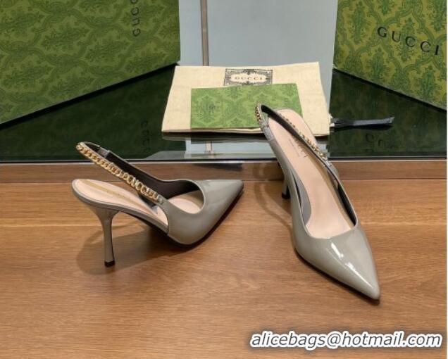 Low Price Gucci Signoria Slingback Pumps 10.5cm in Patent Leather Grey 1119166