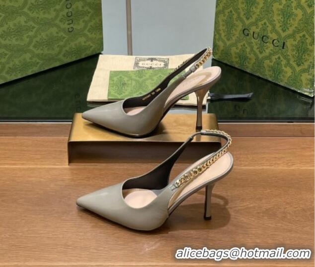 Low Price Gucci Signoria Slingback Pumps 10.5cm in Patent Leather Grey 1119166