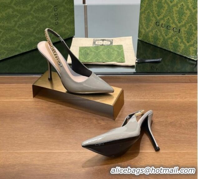 Low Price Gucci Signoria Slingback Pumps 10.5cm in Patent Leather Grey 1119166