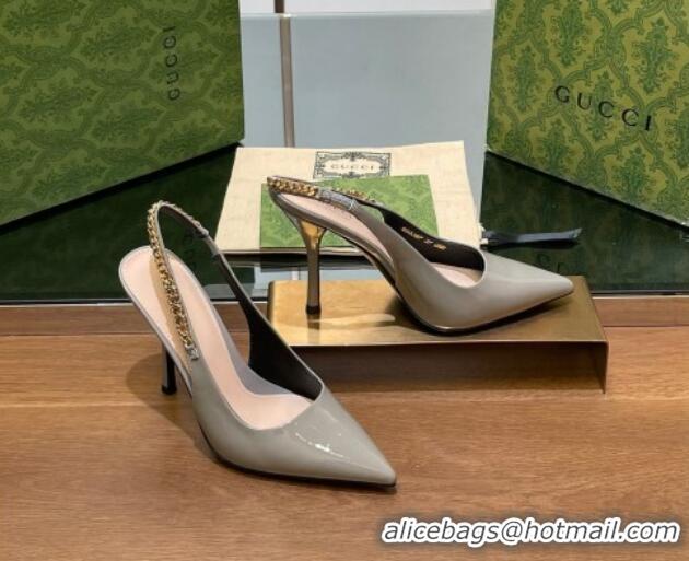 Low Price Gucci Signoria Slingback Pumps 10.5cm in Patent Leather Grey 1119166