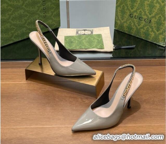 Low Price Gucci Signoria Slingback Pumps 10.5cm in Patent Leather Grey 1119166