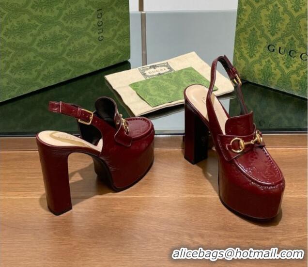 Purchase Gucci Horsebit Platform High Heel Slingback Pumps 14cm in GG Leather Burgundy 1119167