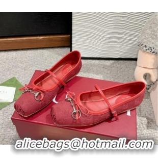 Perfect Gucci Horsebit Ballet Flat in Red Original GG Canvas 121905