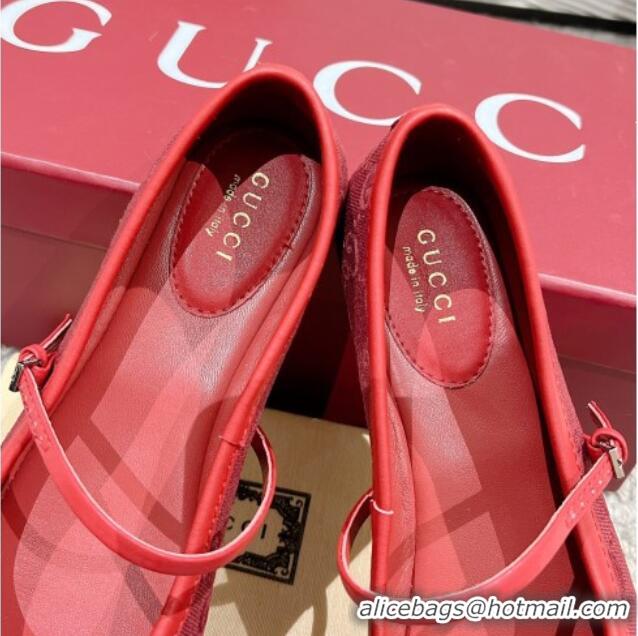 Perfect Gucci Horsebit Ballet Flat in Red Original GG Canvas 121905