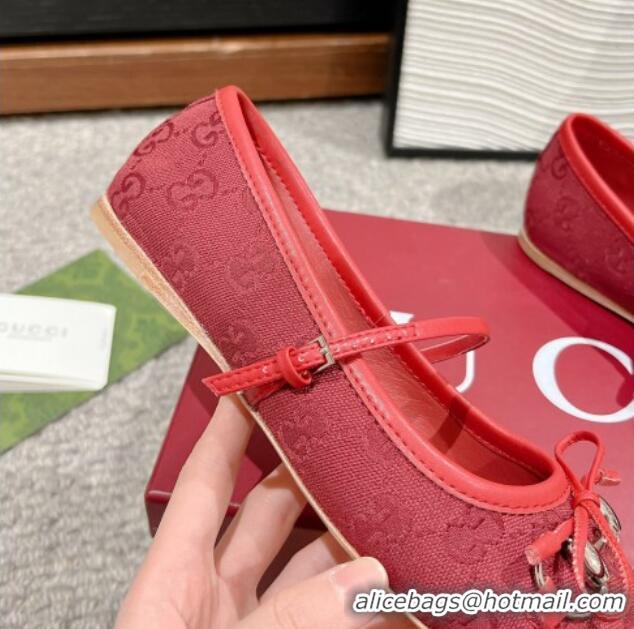 Perfect Gucci Horsebit Ballet Flat in Red Original GG Canvas 121905