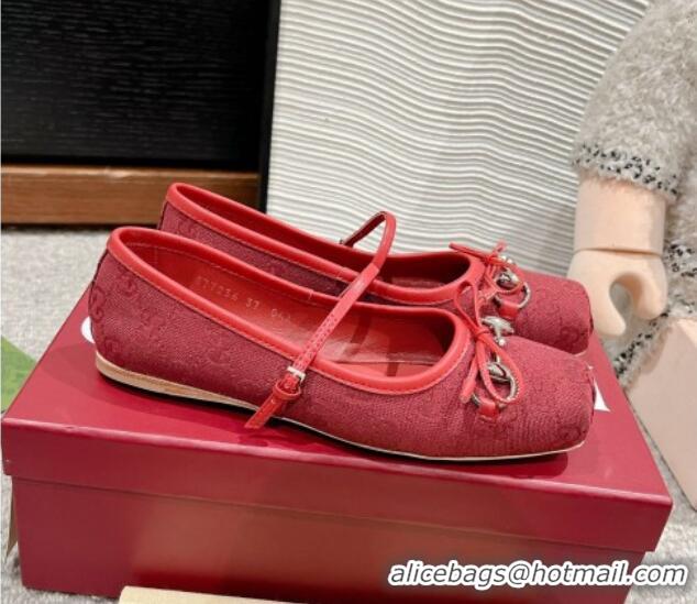 Perfect Gucci Horsebit Ballet Flat in Red Original GG Canvas 121905