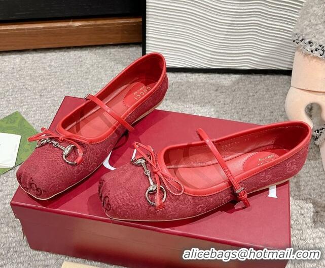 Perfect Gucci Horsebit Ballet Flat in Red Original GG Canvas 121905