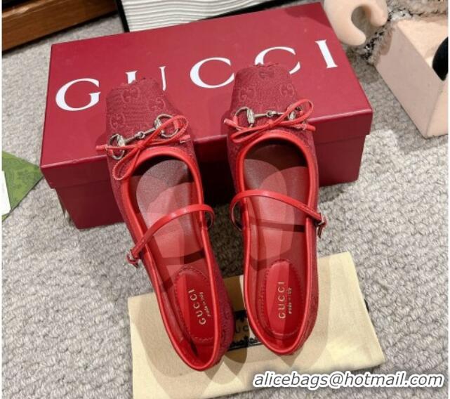 Perfect Gucci Horsebit Ballet Flat in Red Original GG Canvas 121905