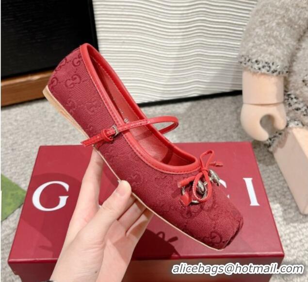 Perfect Gucci Horsebit Ballet Flat in Red Original GG Canvas 121905