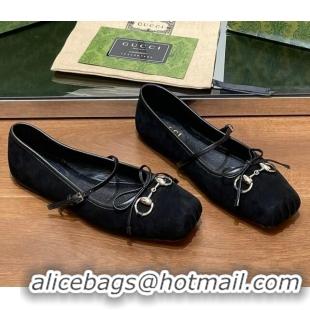 Durable Gucci Horsebit Ballet Flat in Black Suede 121906