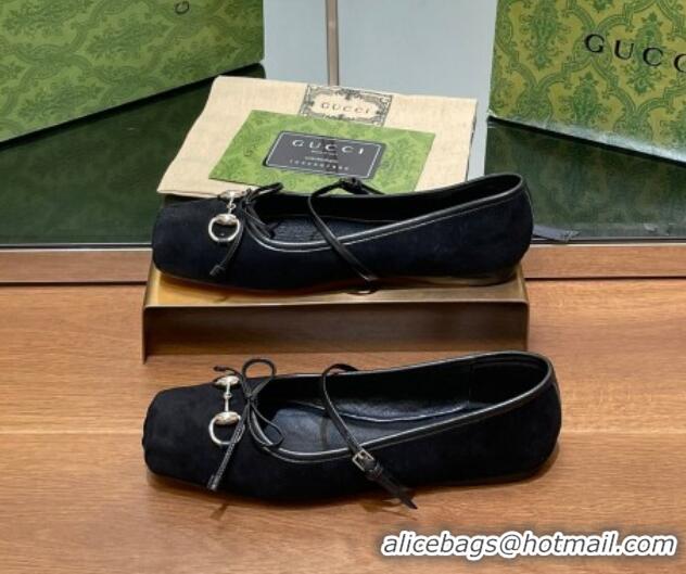 Durable Gucci Horsebit Ballet Flat in Black Suede 121906