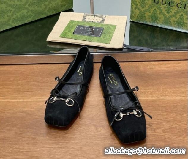 Durable Gucci Horsebit Ballet Flat in Black Suede 121906