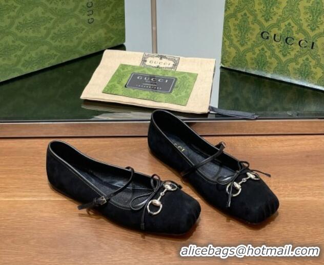 Durable Gucci Horsebit Ballet Flat in Black Suede 121906