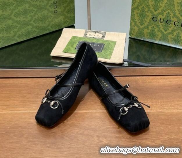 Durable Gucci Horsebit Ballet Flat in Black Suede 121906