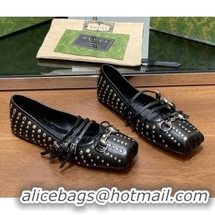 Best Grade Gucci Horsebit Ballet Flat in Black Lambskin 121907