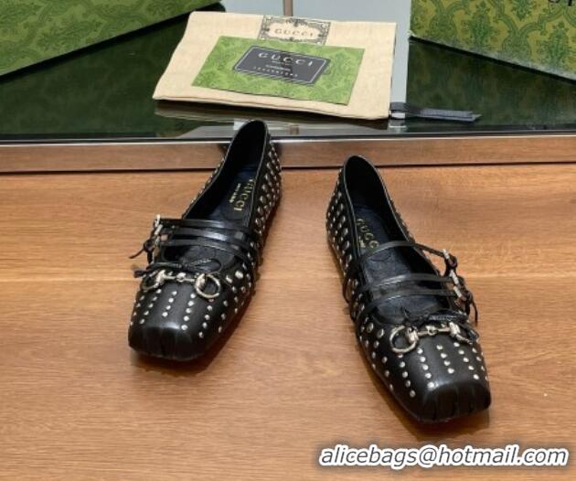 Best Grade Gucci Horsebit Ballet Flat in Black Lambskin 121907