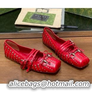 Top Design Gucci Horsebit Ballet Flat in Red Lambskin 121908