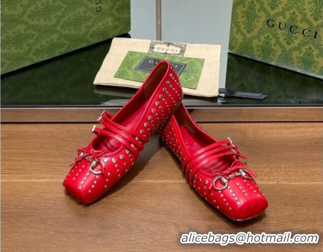 Top Design Gucci Horsebit Ballet Flat in Red Lambskin 121908