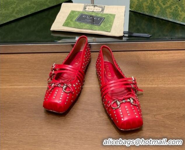 Top Design Gucci Horsebit Ballet Flat in Red Lambskin 121908