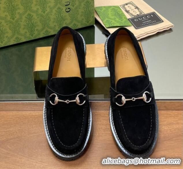 Best Product Gucci Suede Loafers with Horsebit Black 1231114