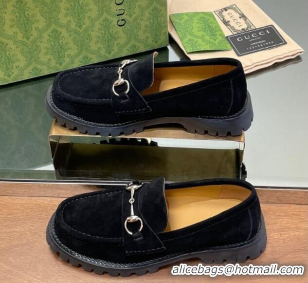 Best Product Gucci Suede Loafers with Horsebit Black 1231114