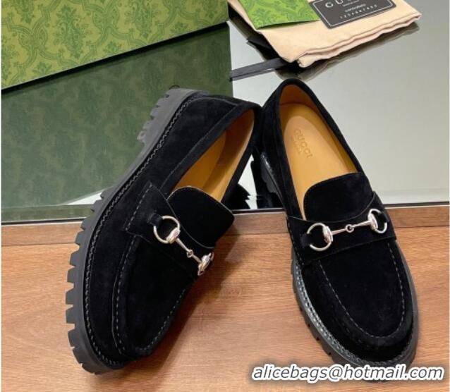 Best Product Gucci Suede Loafers with Horsebit Black 1231114